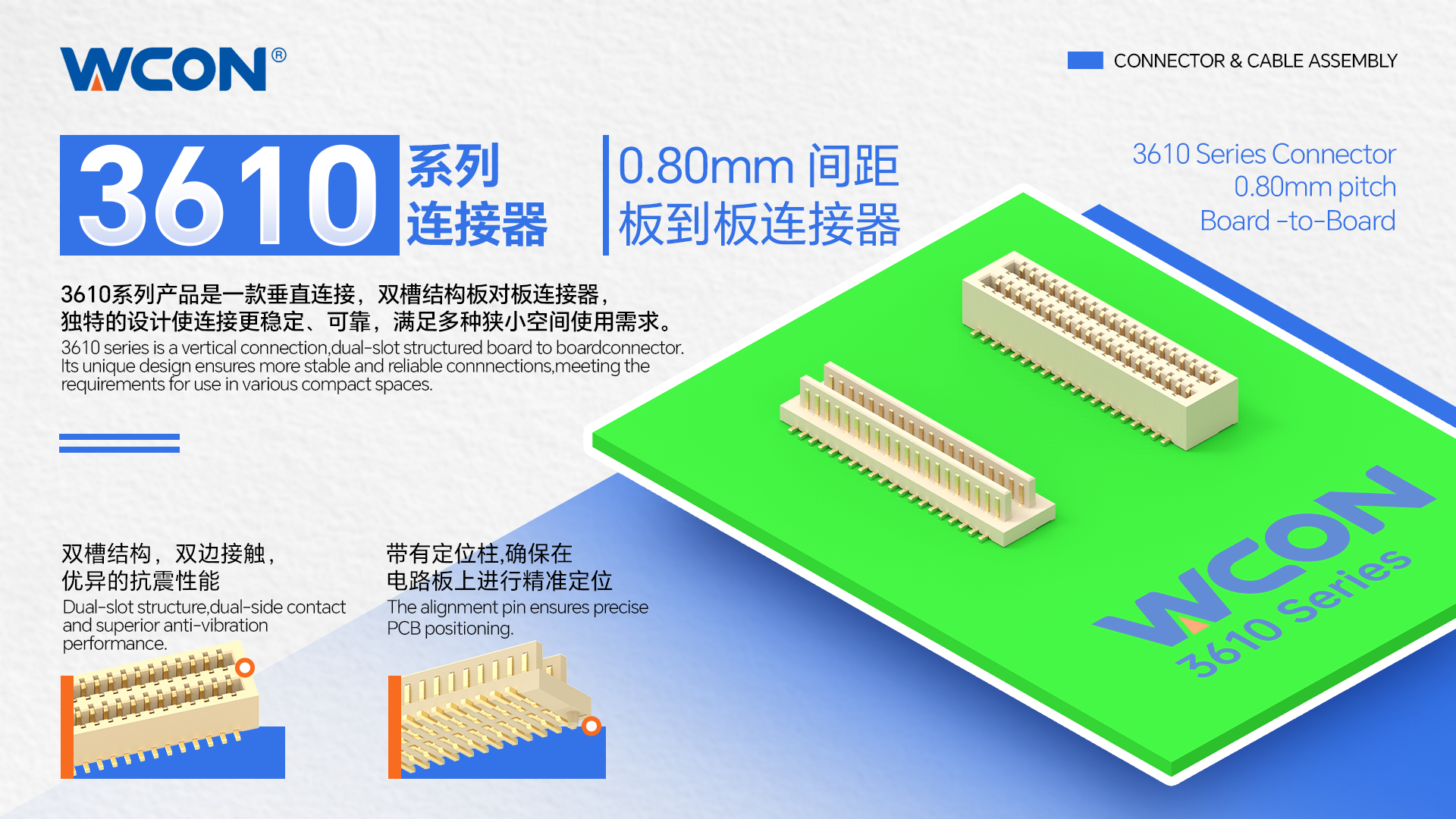 3610系列板對板連接器：0.80mm間距，支持雙向?qū)ε涞母呙芏冉鉀Q方案